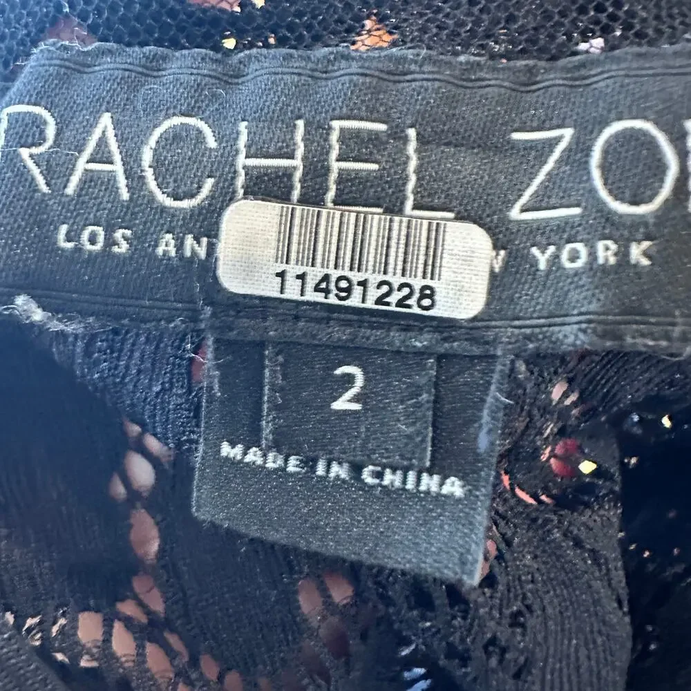 Rachel Zoe Black Lace Mini Dress Size 2 Designer Cocktail Metallic Sheath $465 - Picture 8 of 13